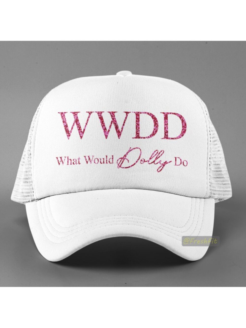 🆕What Would Dolly Do WWDD Glitter Print Foam Trucker Hat Mesh Snapback White